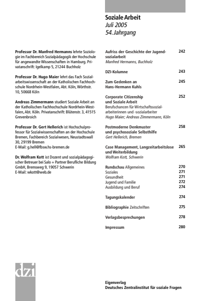 Cover der Ausgabe: Soziale Arbeit Jahrgang 54 (2005), Heft 7