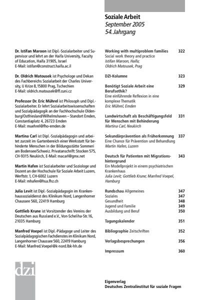 Cover der Ausgabe: Soziale Arbeit Jahrgang 54 (2005), Heft 9