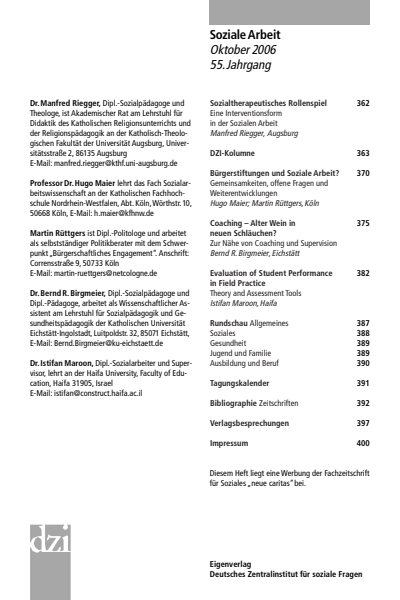 Cover der Ausgabe: Soziale Arbeit Jahrgang 55 (2006), Heft 10