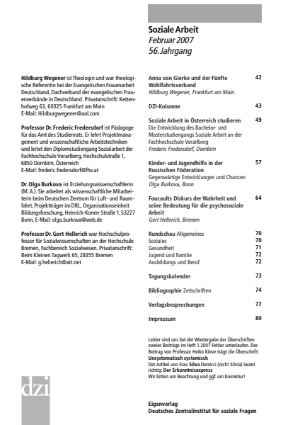 Cover der Ausgabe: Soziale Arbeit Jahrgang 56 (2007), Heft 2