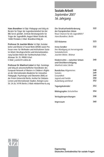 Cover der Ausgabe: Soziale Arbeit Jahrgang 56 (2007), Heft 9