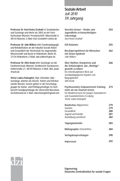 Cover der Ausgabe: Soziale Arbeit Jahrgang 59 (2010), Heft 7