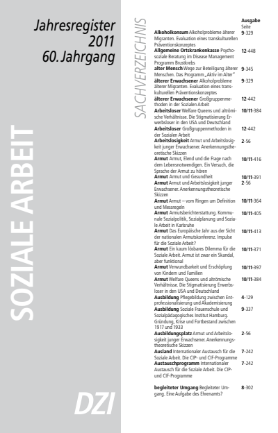 Cover der Ausgabe: Soziale Arbeit Jahrgang 60 (2011), Heft Jahresregister