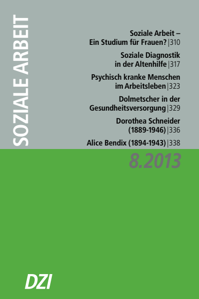 Cover der Ausgabe: Soziale Arbeit Jahrgang 62 (2013), Heft 8