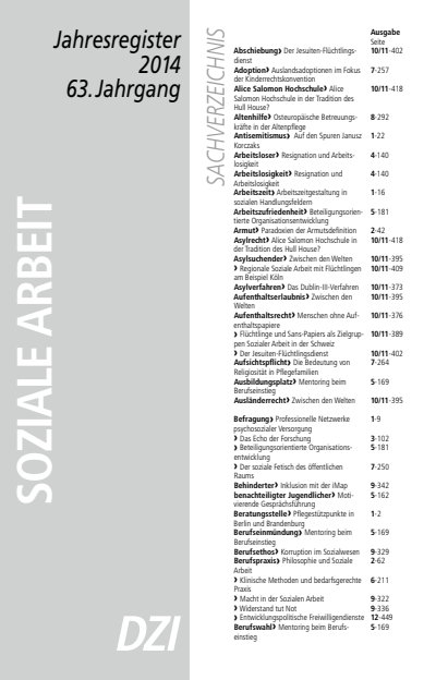 Cover der Ausgabe: Soziale Arbeit Jahrgang 63 (2014), Heft Jahresregister