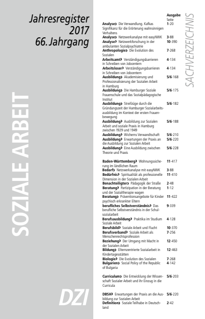 Cover der Ausgabe: Soziale Arbeit Jahrgang 66 (2017), Heft Jahresregister