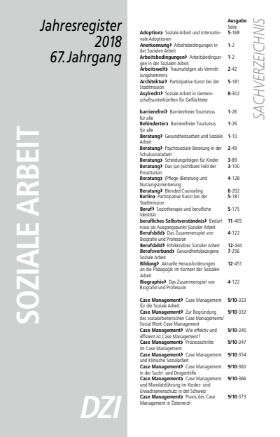 Cover der Ausgabe: Soziale Arbeit Jahrgang 67 (2018), Heft Jahresregister