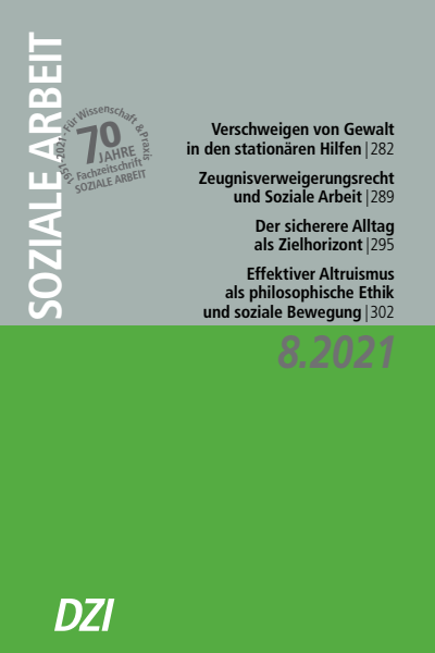 Cover der Ausgabe: Soziale Arbeit Jahrgang 70 (2021), Heft 8