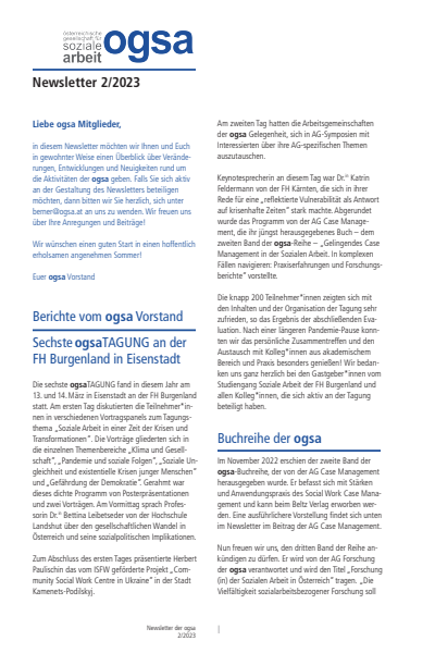 Cover der Ausgabe: Soziale Arbeit Jahrgang 72 (2023), Heft 7 ogsa Newsletter