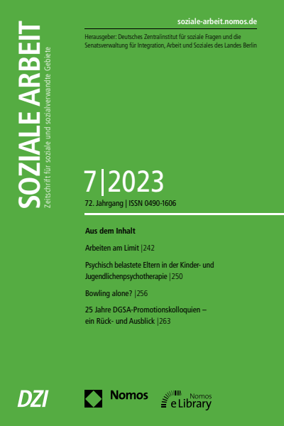 Cover der Ausgabe: Soziale Arbeit Jahrgang 72 (2023), Heft 7