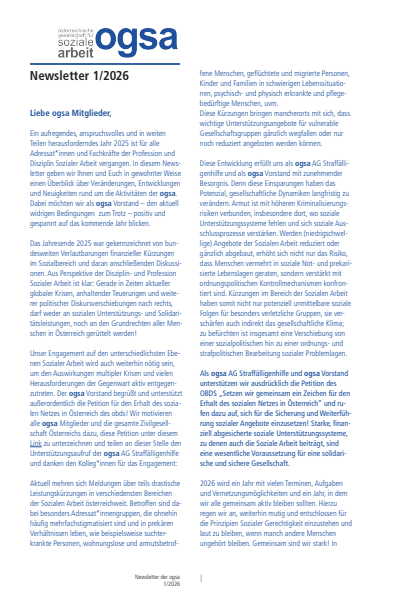 Cover der Ausgabe: Soziale Arbeit Jahrgang 75 (2026), Heft 1 ogsa Newsletter