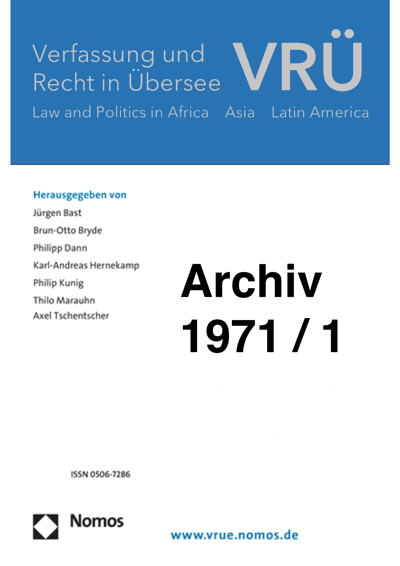 Cover der Ausgabe: VRÜ Verfassung und Recht in Übersee Jahrgang 4 (1971), Heft 1