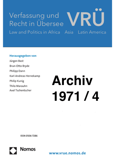 Cover der Ausgabe: VRÜ Verfassung und Recht in Übersee Jahrgang 4 (1971), Heft 4