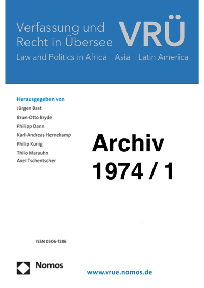 Cover der Ausgabe: VRÜ Verfassung und Recht in Übersee Jahrgang 7 (1974), Heft 1