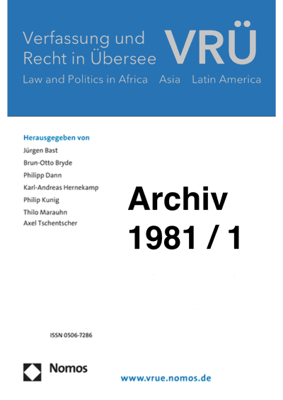 Cover der Ausgabe: VRÜ Verfassung und Recht in Übersee Jahrgang 14 (1981), Heft 1