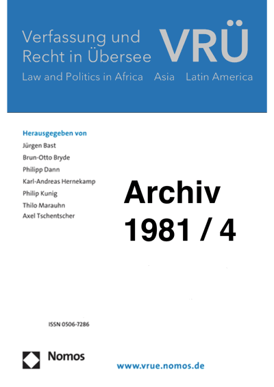 Cover der Ausgabe: VRÜ Verfassung und Recht in Übersee Jahrgang 14 (1981), Heft 4