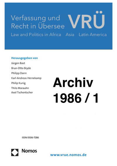 Cover der Ausgabe: VRÜ Verfassung und Recht in Übersee Jahrgang 19 (1986), Heft 1