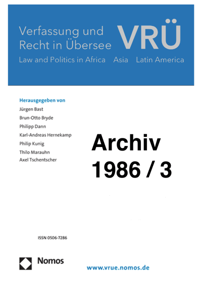 Cover der Ausgabe: VRÜ Verfassung und Recht in Übersee Jahrgang 19 (1986), Heft 3