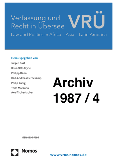 Cover of Volume: VRÜ Verfassung und Recht in Übersee Volume 20 (1987), Edition 4