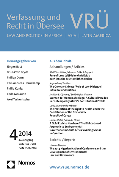 Cover of Volume: VRÜ Verfassung und Recht in Übersee Volume 47 (2014), Edition 4