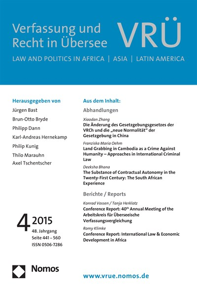 Cover der Ausgabe: VRÜ Verfassung und Recht in Übersee Jahrgang 48 (2015), Heft 4