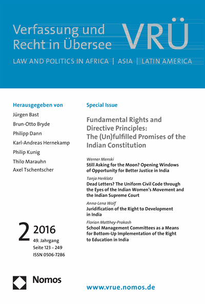 Cover der Ausgabe: VRÜ Verfassung und Recht in Übersee Jahrgang 49 (2016), Heft 2