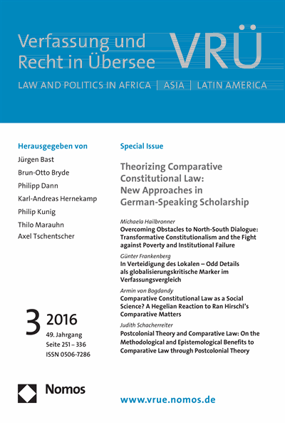Cover der Ausgabe: VRÜ Verfassung und Recht in Übersee Jahrgang 49 (2016), Heft 3