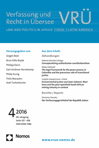 Cover der Ausgabe: VRÜ Verfassung und Recht in Übersee Jahrgang 49 (2016), Heft 4
