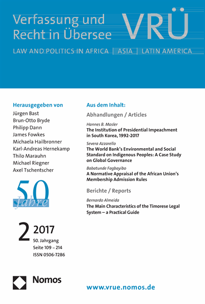 Cover der Ausgabe: VRÜ Verfassung und Recht in Übersee Jahrgang 50 (2017), Heft 2