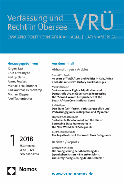 Cover der Ausgabe: VRÜ Verfassung und Recht in Übersee Jahrgang 51 (2018), Heft 1