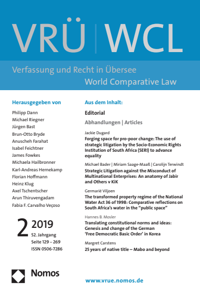 Cover der Ausgabe: VRÜ Verfassung und Recht in Übersee Jahrgang 52 (2019), Heft 2