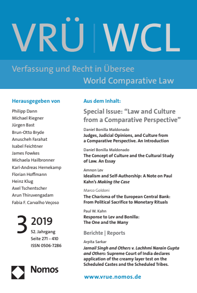 Cover der Ausgabe: VRÜ Verfassung und Recht in Übersee Jahrgang 52 (2019), Heft 3
