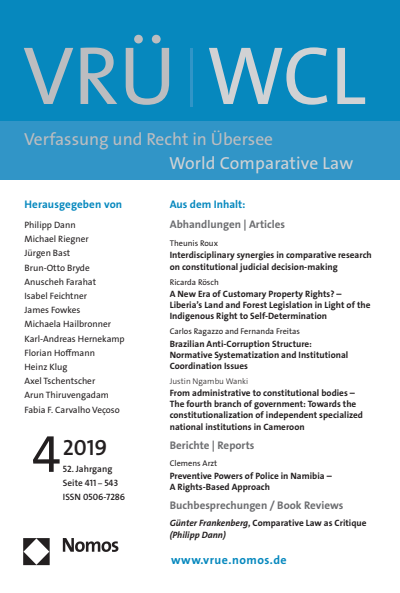 Cover der Ausgabe: VRÜ Verfassung und Recht in Übersee Jahrgang 52 (2019), Heft 4