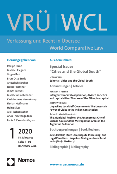 Cover der Ausgabe: VRÜ Verfassung und Recht in Übersee Jahrgang 53 (2020), Heft 1