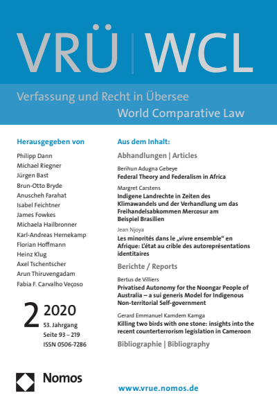 Cover der Ausgabe: VRÜ Verfassung und Recht in Übersee Jahrgang 53 (2020), Heft 2