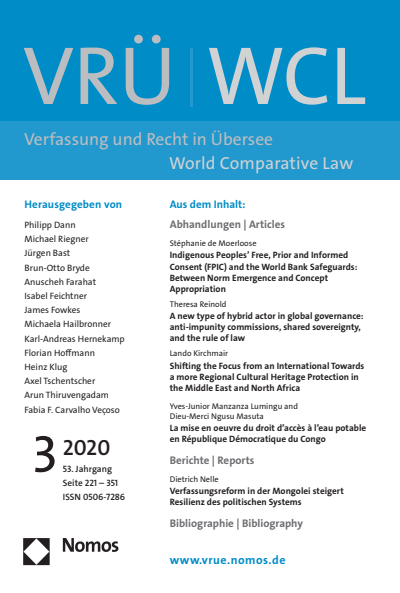 Cover der Ausgabe: VRÜ Verfassung und Recht in Übersee Jahrgang 53 (2020), Heft 3