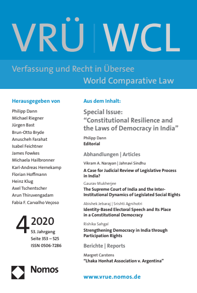Cover of Volume: VRÜ Verfassung und Recht in Übersee Volume 53 (2020), Edition 4