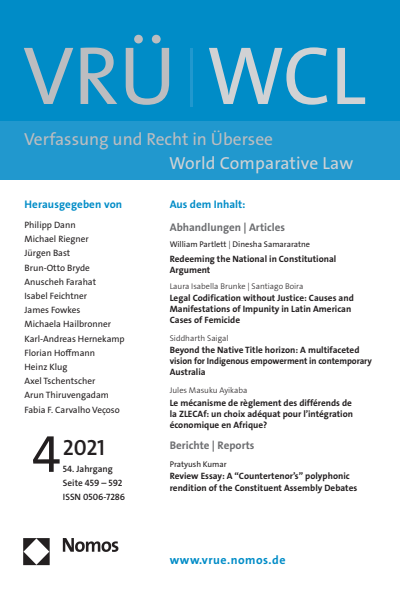 Cover of Volume: VRÜ Verfassung und Recht in Übersee Volume 54 (2021), Edition 4