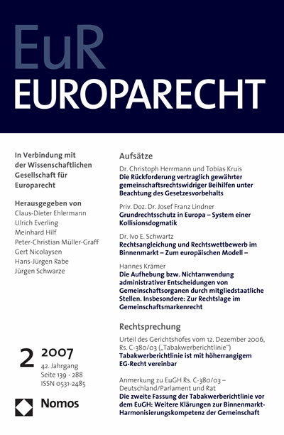 Cover der Ausgabe: Europarecht (EuR) Jahrgang 42 (2007), Heft 2