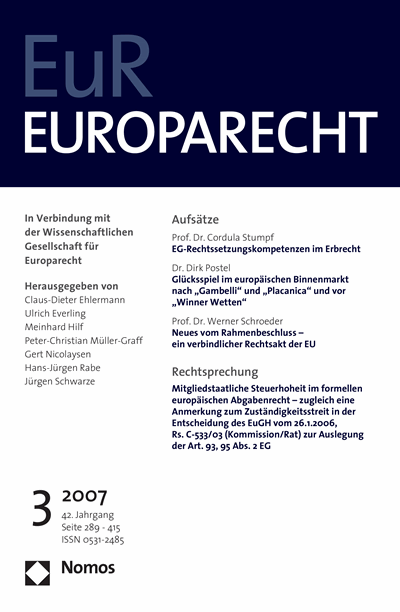 Cover der Ausgabe: Europarecht (EuR) Jahrgang 42 (2007), Heft 3
