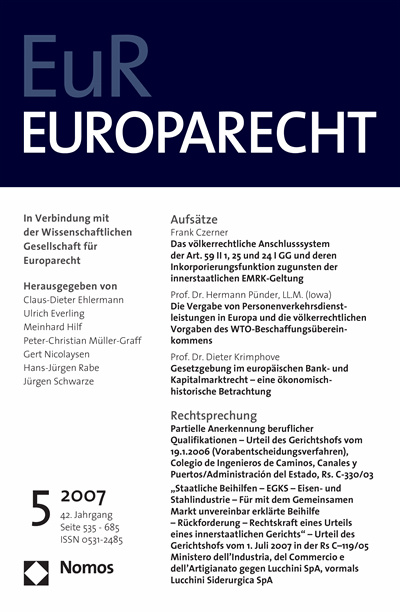 Cover der Ausgabe: Europarecht (EuR) Jahrgang 42 (2007), Heft 5