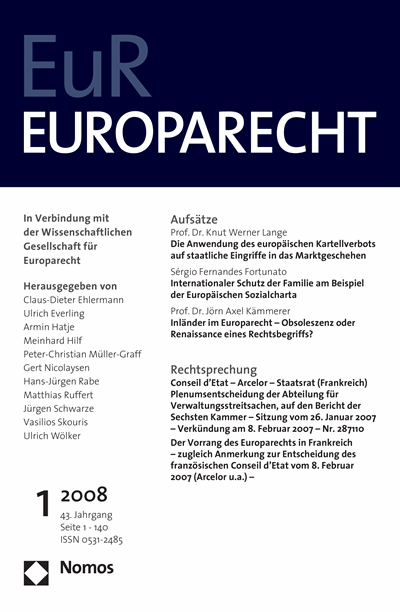 Cover der Ausgabe: Europarecht (EuR) Jahrgang 43 (2008), Heft 1