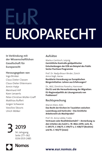 Cover der Ausgabe: Europarecht (EuR) Jahrgang 54 (2019), Heft 3