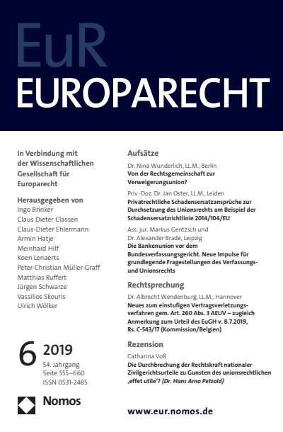 Cover der Ausgabe: Europarecht (EuR) Jahrgang 54 (2019), Heft 6