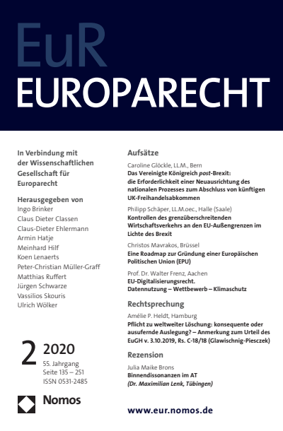 Cover der Ausgabe: Europarecht (EuR) Jahrgang 55 (2020), Heft 2