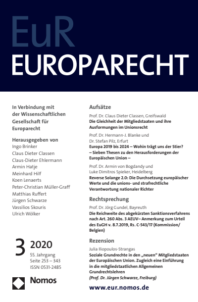 Cover der Ausgabe: Europarecht (EuR) Jahrgang 55 (2020), Heft 3