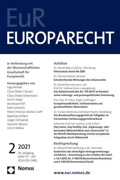 Cover der Ausgabe: Europarecht (EuR) Jahrgang 56 (2021), Heft 2