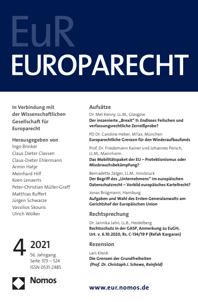 Cover der Ausgabe: Europarecht (EuR) Jahrgang 56 (2021), Heft 4