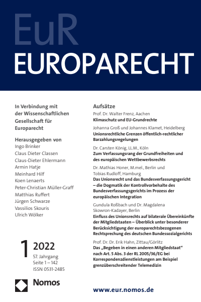 Cover der Ausgabe: Europarecht (EuR) Jahrgang 57 (2022), Heft 1