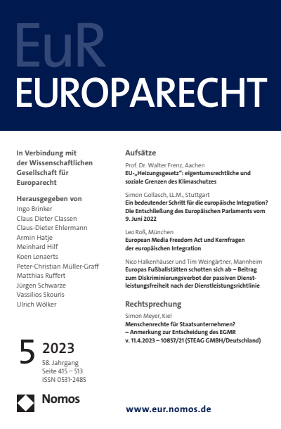 Cover der Ausgabe: Europarecht (EuR) Jahrgang 58 (2023), Heft 5